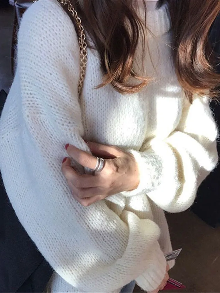10 Colors Pink Women Sweater Womens Winter Sweaters Pullover Female Knitting Overszie Long Sleeve Loose Knitted Outerwear White