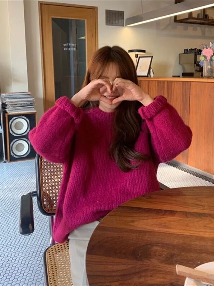 10 Colors Pink Women Sweater Womens Winter Sweaters Pullover Female Knitting Overszie Long Sleeve Loose Knitted Outerwear White