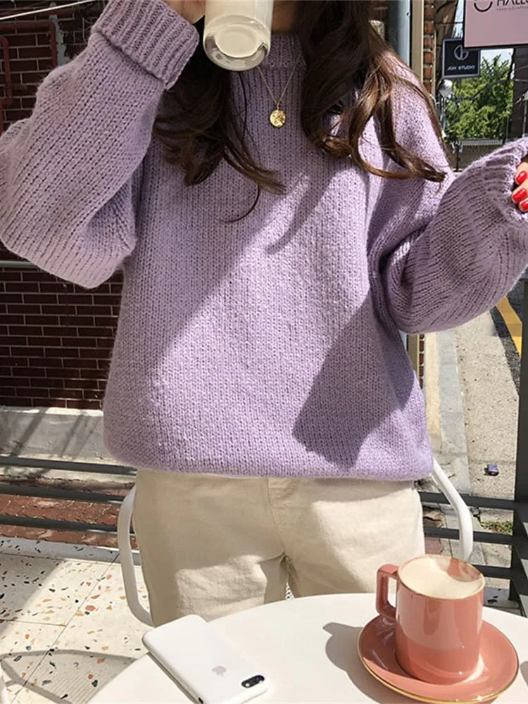 10 Colors Pink Women Sweater Womens Winter Sweaters Pullover Female Knitting Overszie Long Sleeve Loose Knitted Outerwear White