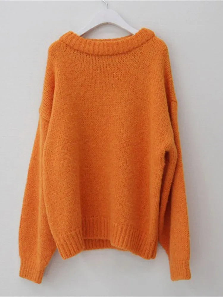 10 Colors Pink Women Sweater Womens Winter Sweaters Pullover Female Knitting Overszie Long Sleeve Loose Knitted Outerwear White