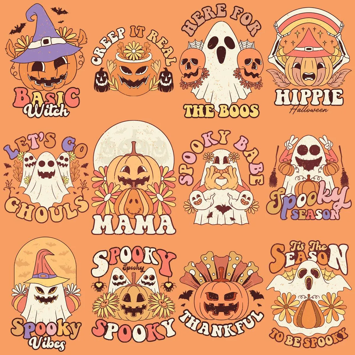 11 Retro Cute Fall Halloween Designs Bundle PNG