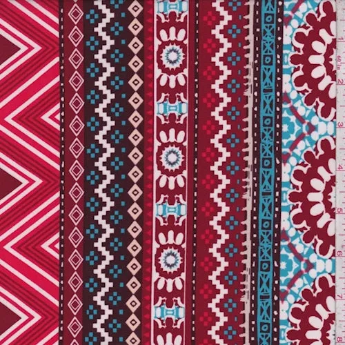 2 1/4 YD PC-ITY Maroon/Turquoise Deco Stripe Jersey Knit Fabric