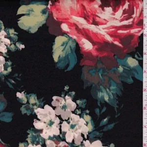 3 YD PC-Black/Taupe/Coral Multi Floral Scuba Knit Fabric