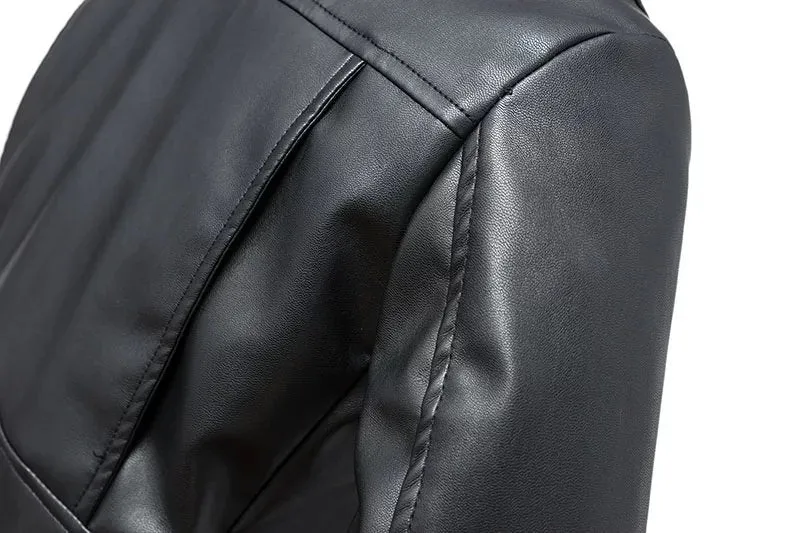 Black Faux Leather Zipper Jackets