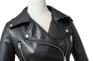 Black Faux Leather Zipper Jackets