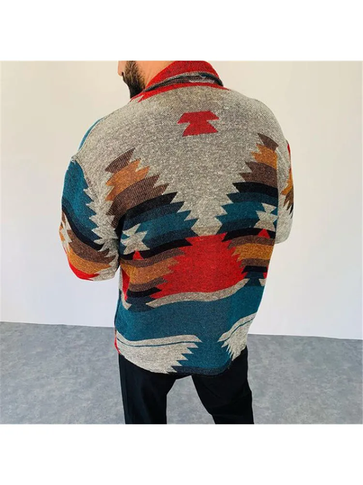 Casual Cardigan Jacket Men'S Long Shirt Colorful Christmas Lapel Long Sleeve Top