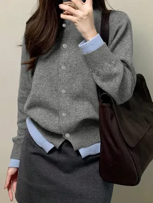 Cozy Chic Cardigan - Women's Long Sleeve Crew Neck Cardigans - Soft 100% Polyester Knit Fabric, Vibrant Color Block Design, Perfect for Spring and Fall Seasons, Everyday Wear