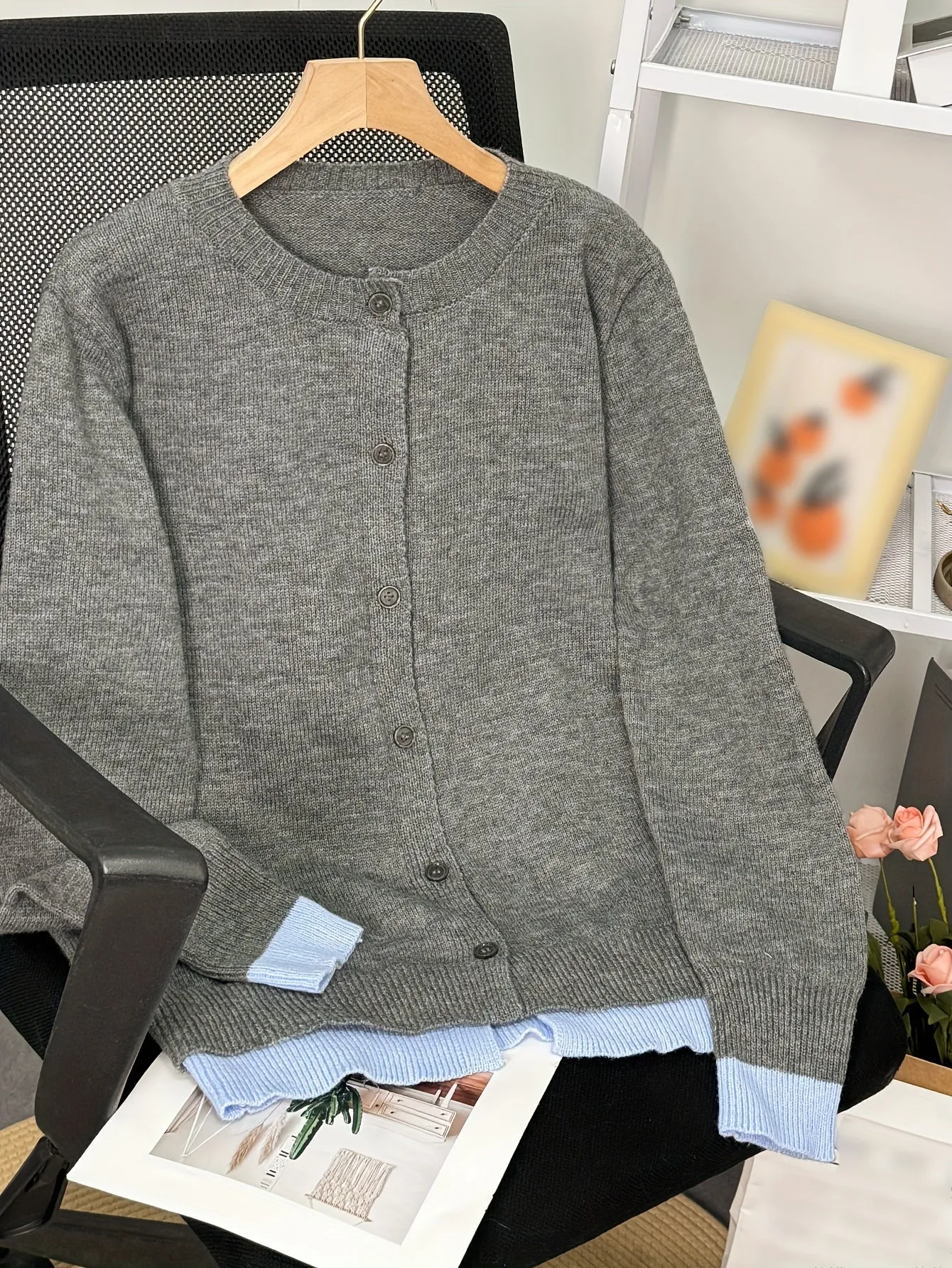 Cozy Chic Cardigan - Women's Long Sleeve Crew Neck Cardigans - Soft 100% Polyester Knit Fabric, Vibrant Color Block Design, Perfect for Spring and Fall Seasons, Everyday Wear