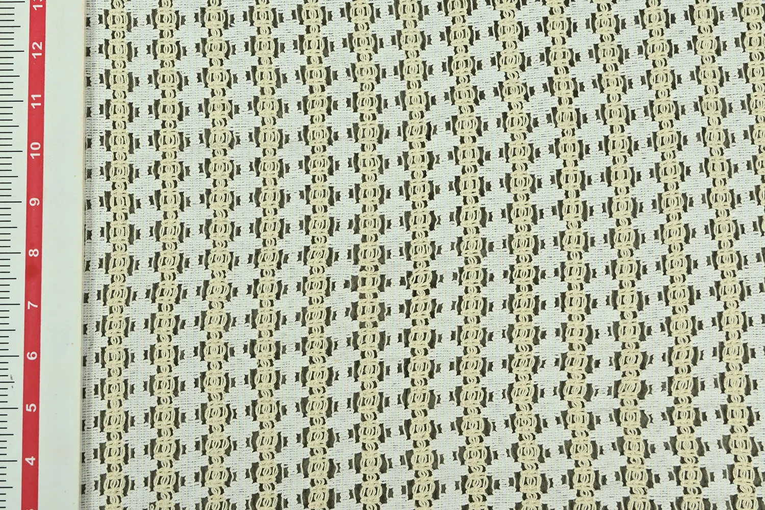 Cream & White Stripes Cotton Crochet Fabric