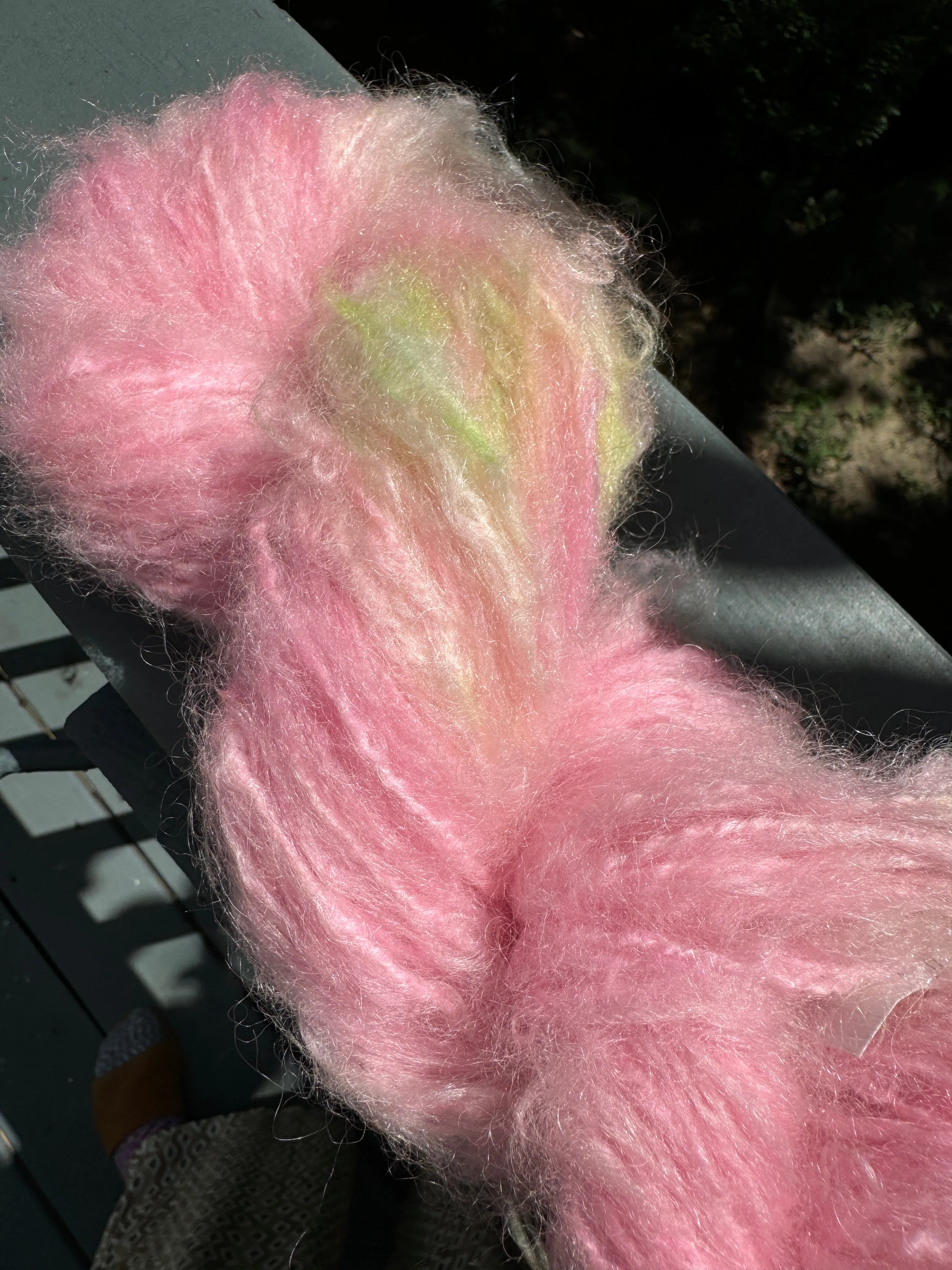 Hand Dyed Mohair Wool Bulky Yarn (Peachy Delight)