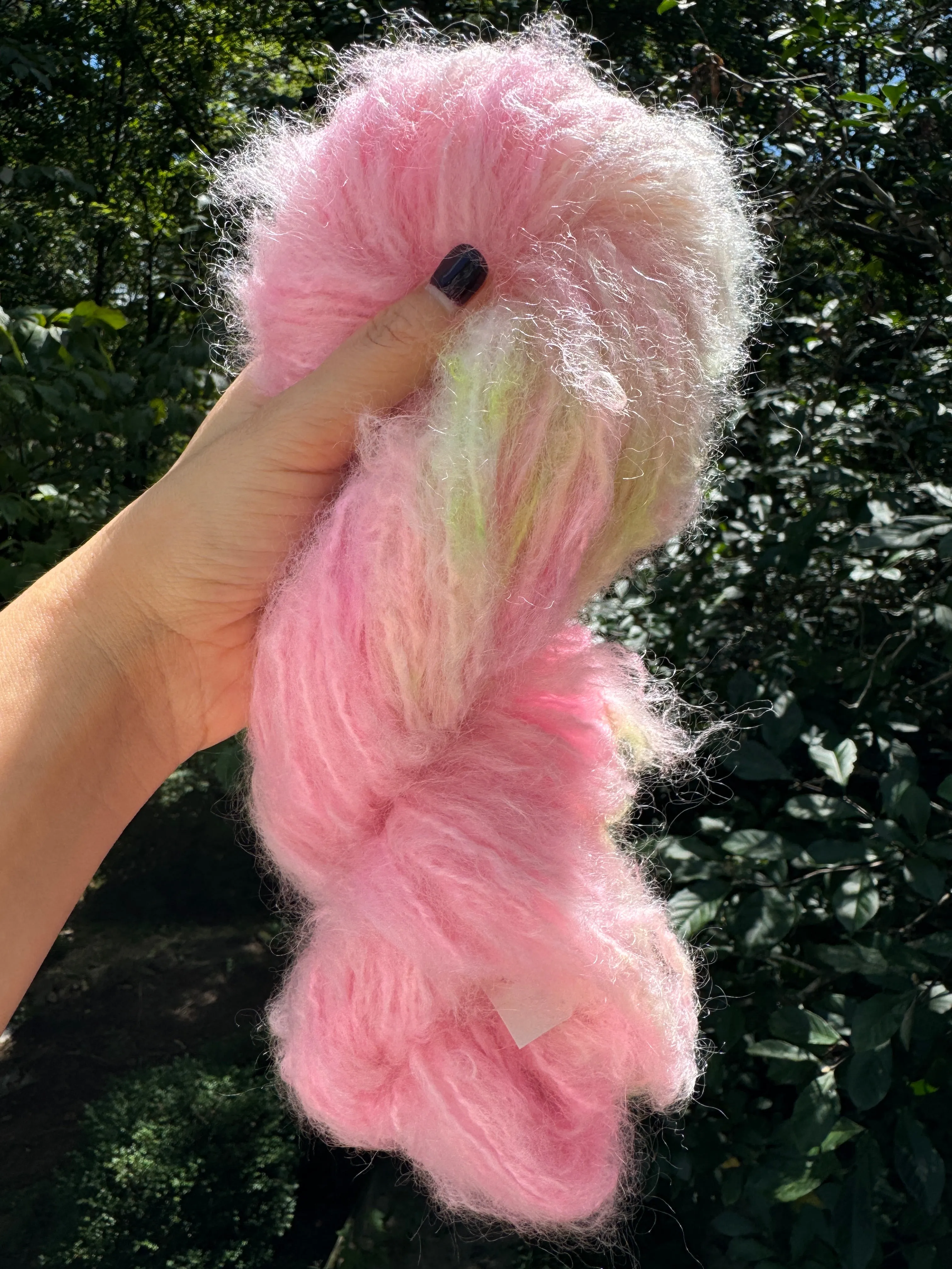 Hand Dyed Mohair Wool Bulky Yarn (Peachy Delight)