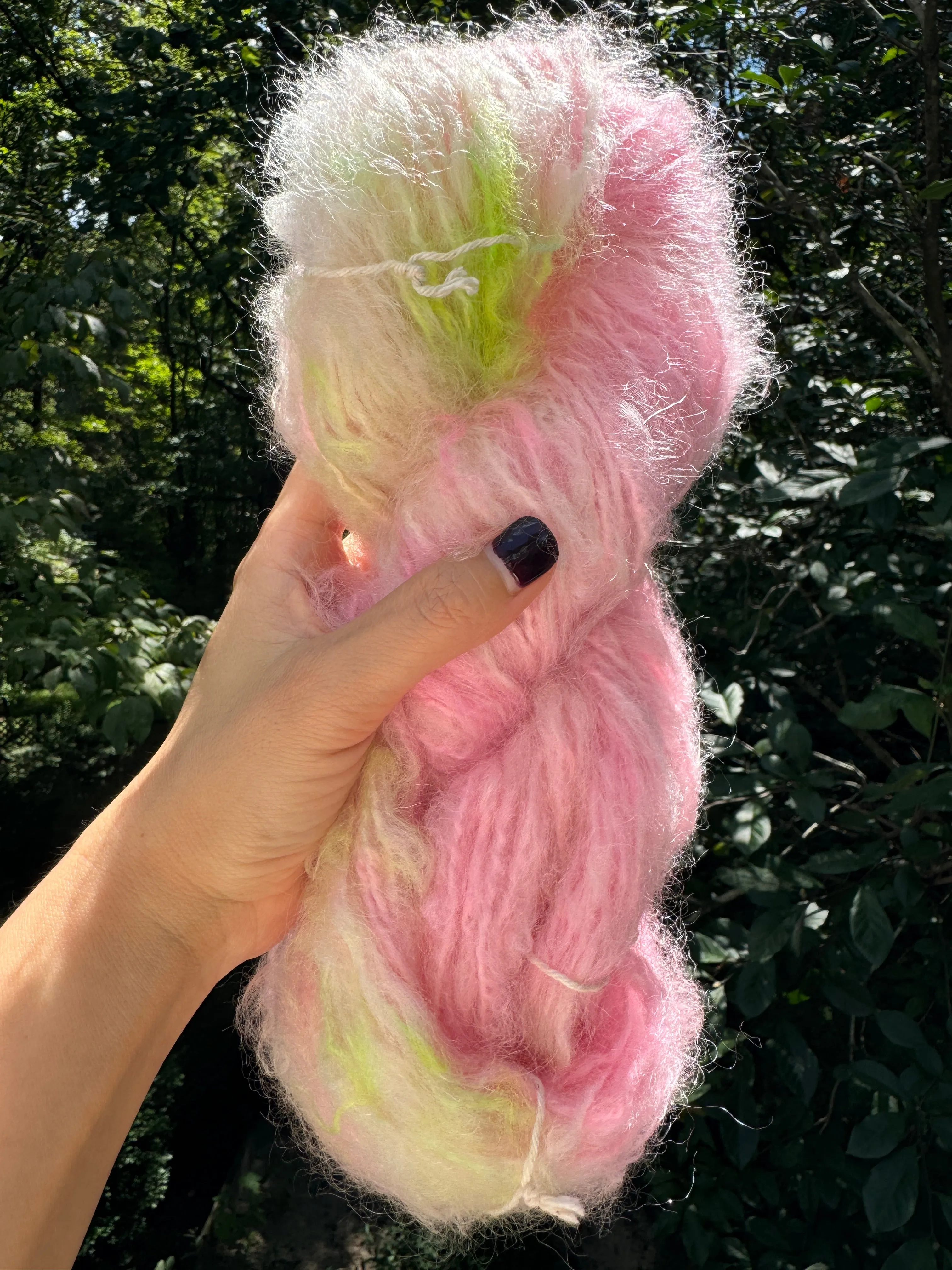 Hand Dyed Mohair Wool Bulky Yarn (Peachy Delight)