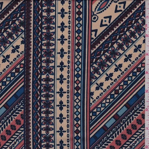 ITY Bisque/Navy/Plum Deco Tile Jersey Knit Fabric