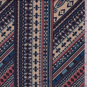 ITY Bisque/Navy/Plum Deco Tile Jersey Knit Fabric