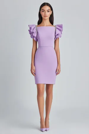 Lilac Bodycon Ruffle Sleeves Formal Dress