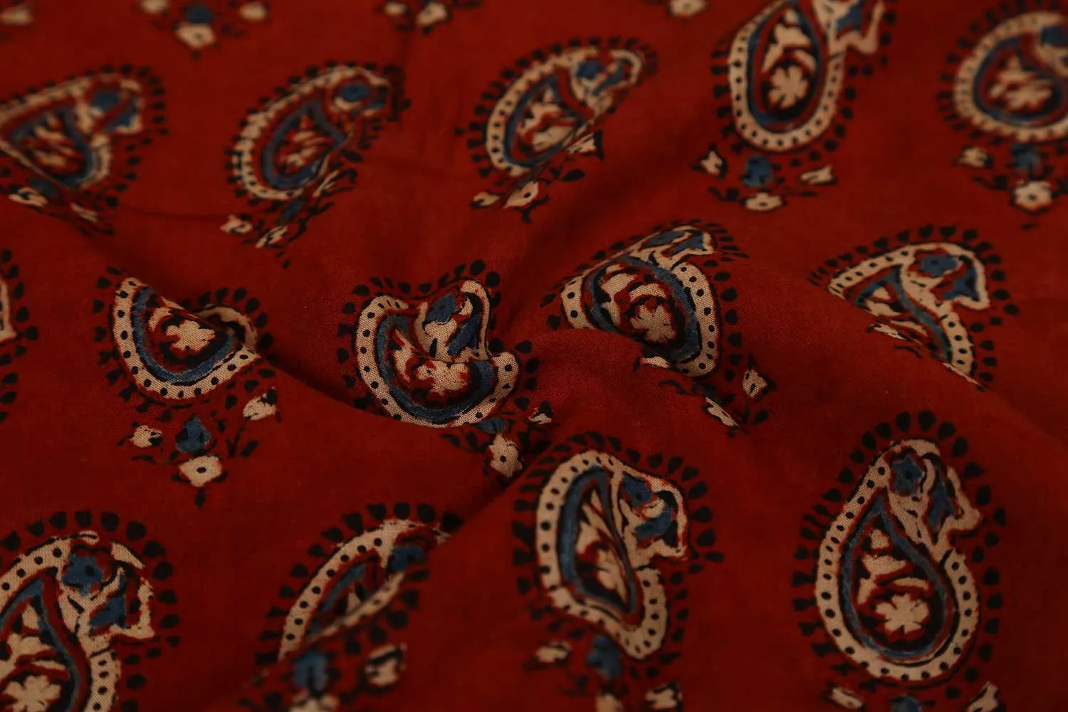 Multicolor Motifs Ajrakh Printed Cotton Fabric