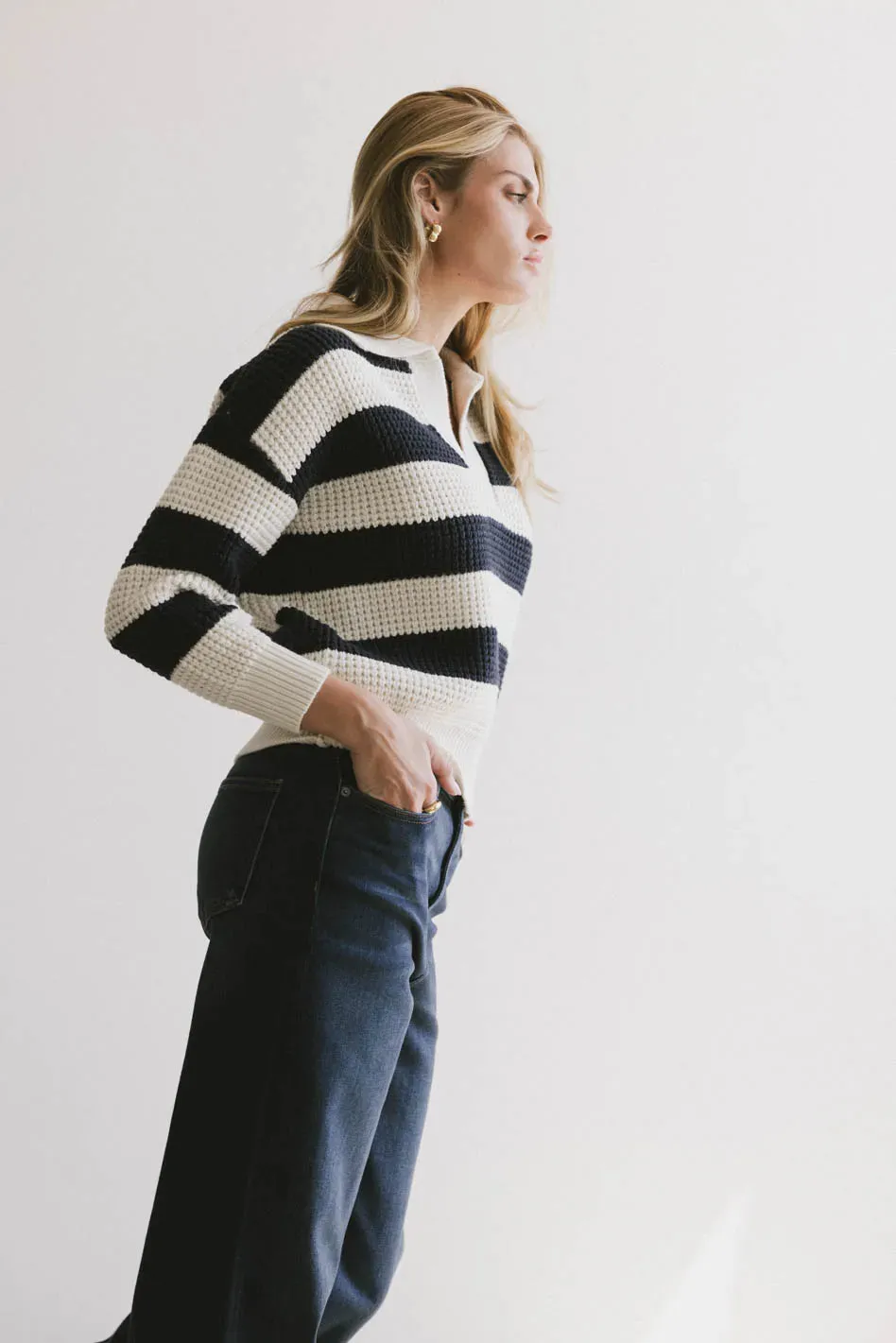 Ozzie Striped Sweater in Navy