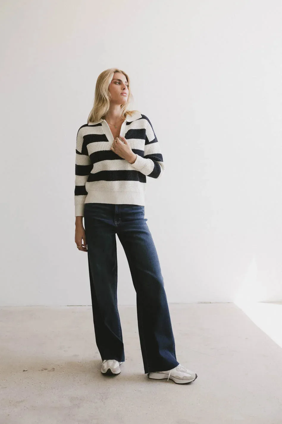 Ozzie Striped Sweater in Navy