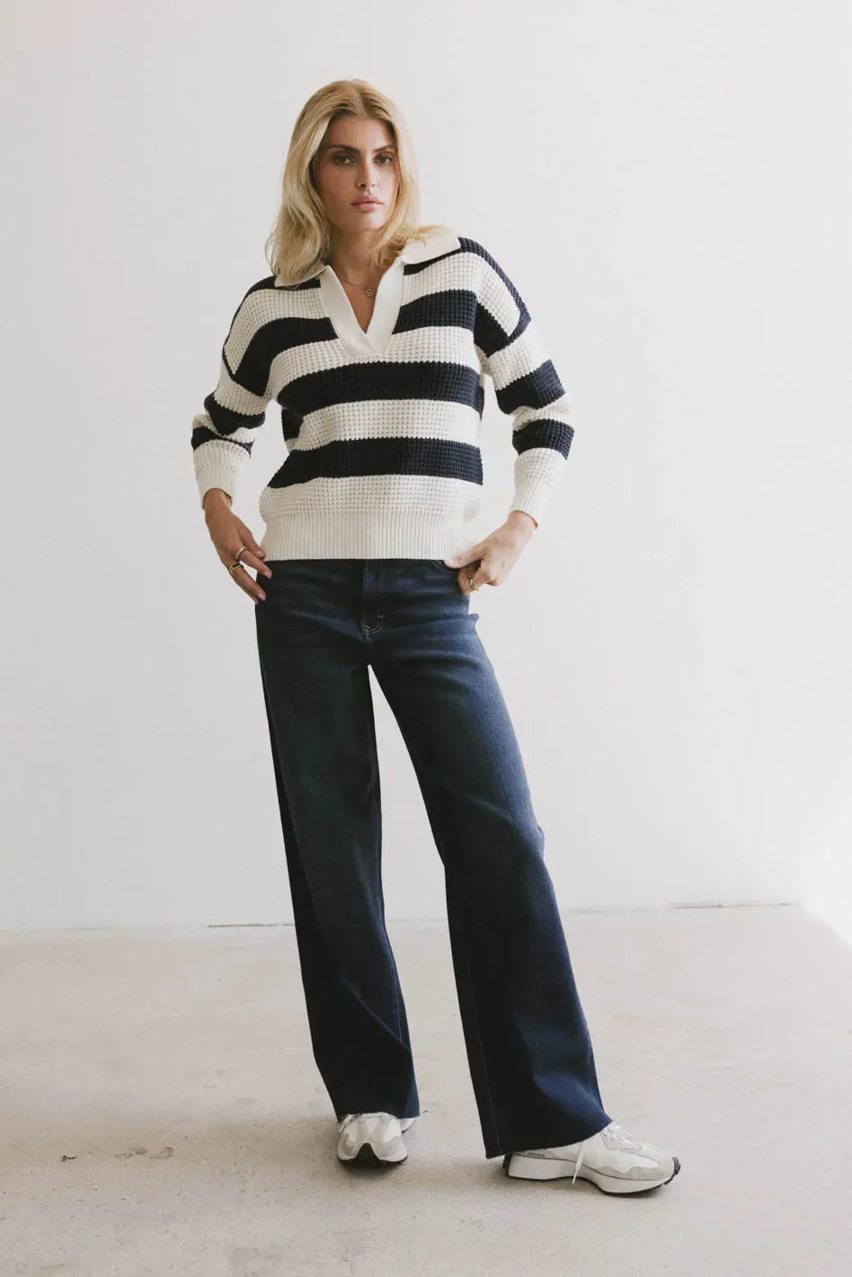 Ozzie Striped Sweater in Navy