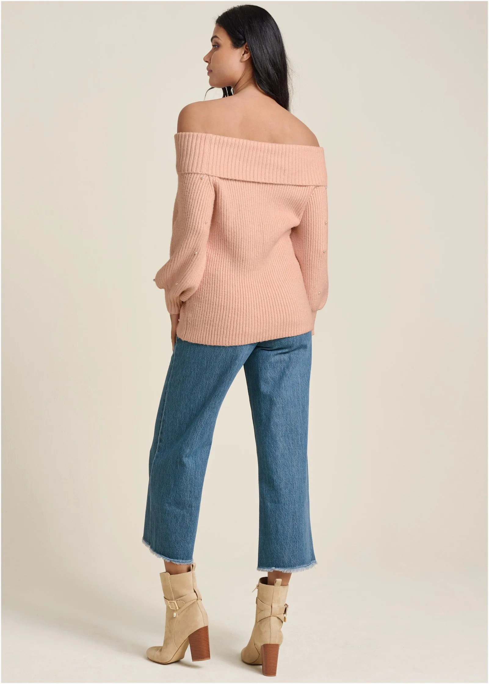 Pearl Embellished Sweater - Peach
