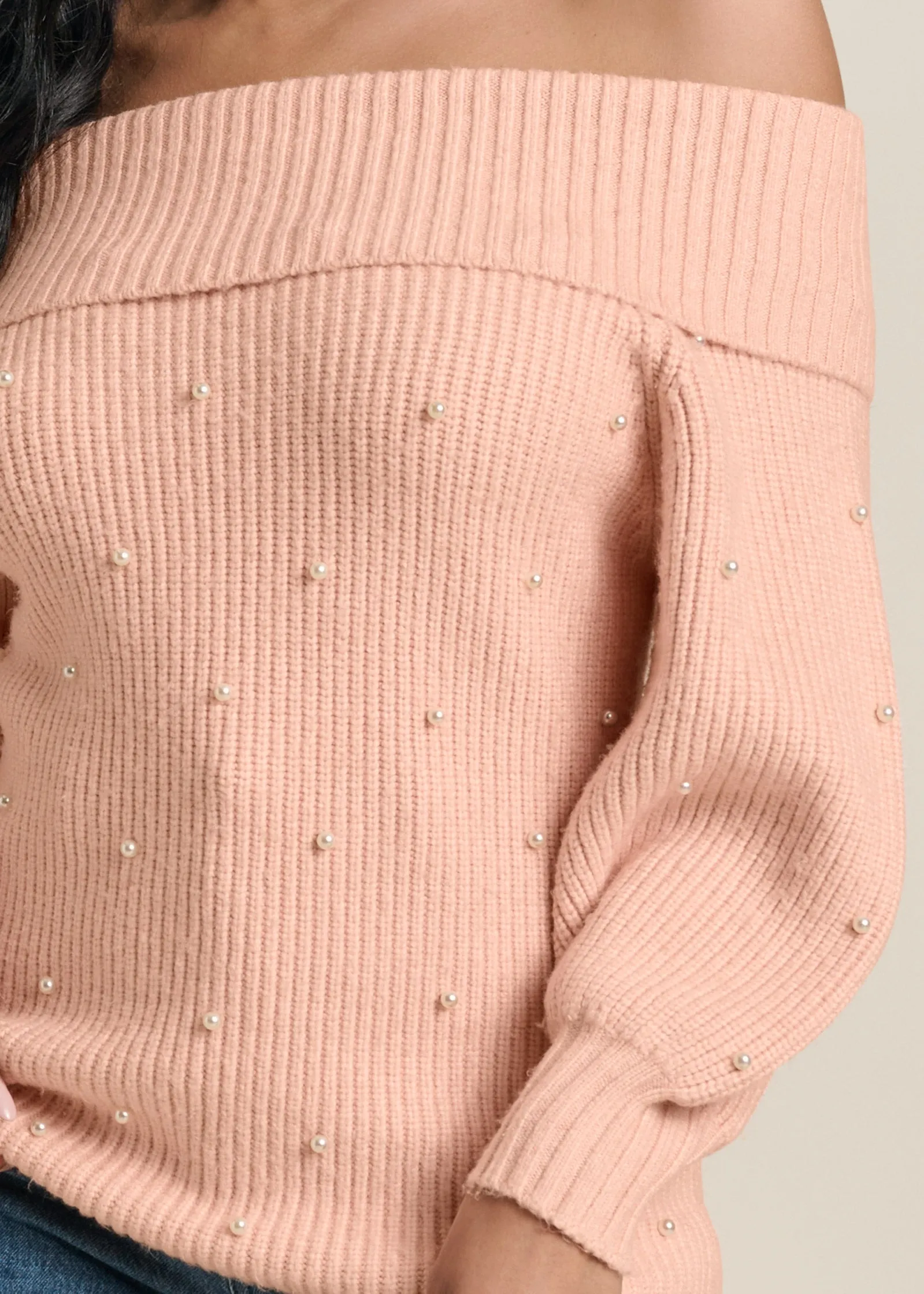 Pearl Embellished Sweater - Peach