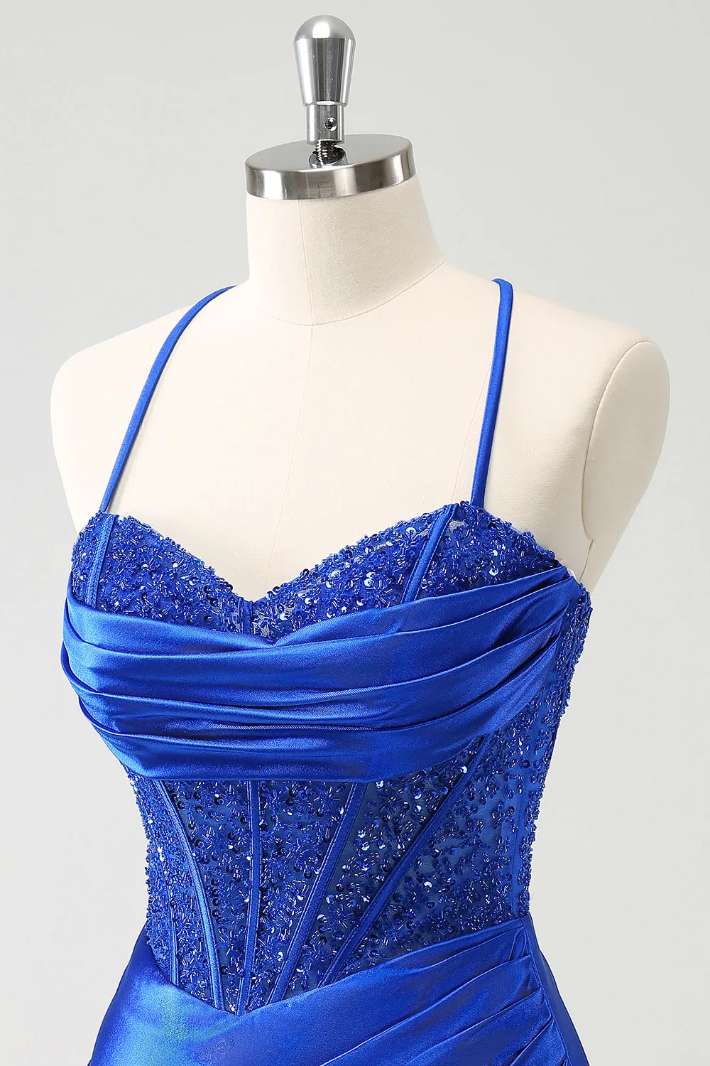 Sparkly Royal Blue Tight Corset Mini Dress with Lace Up Back