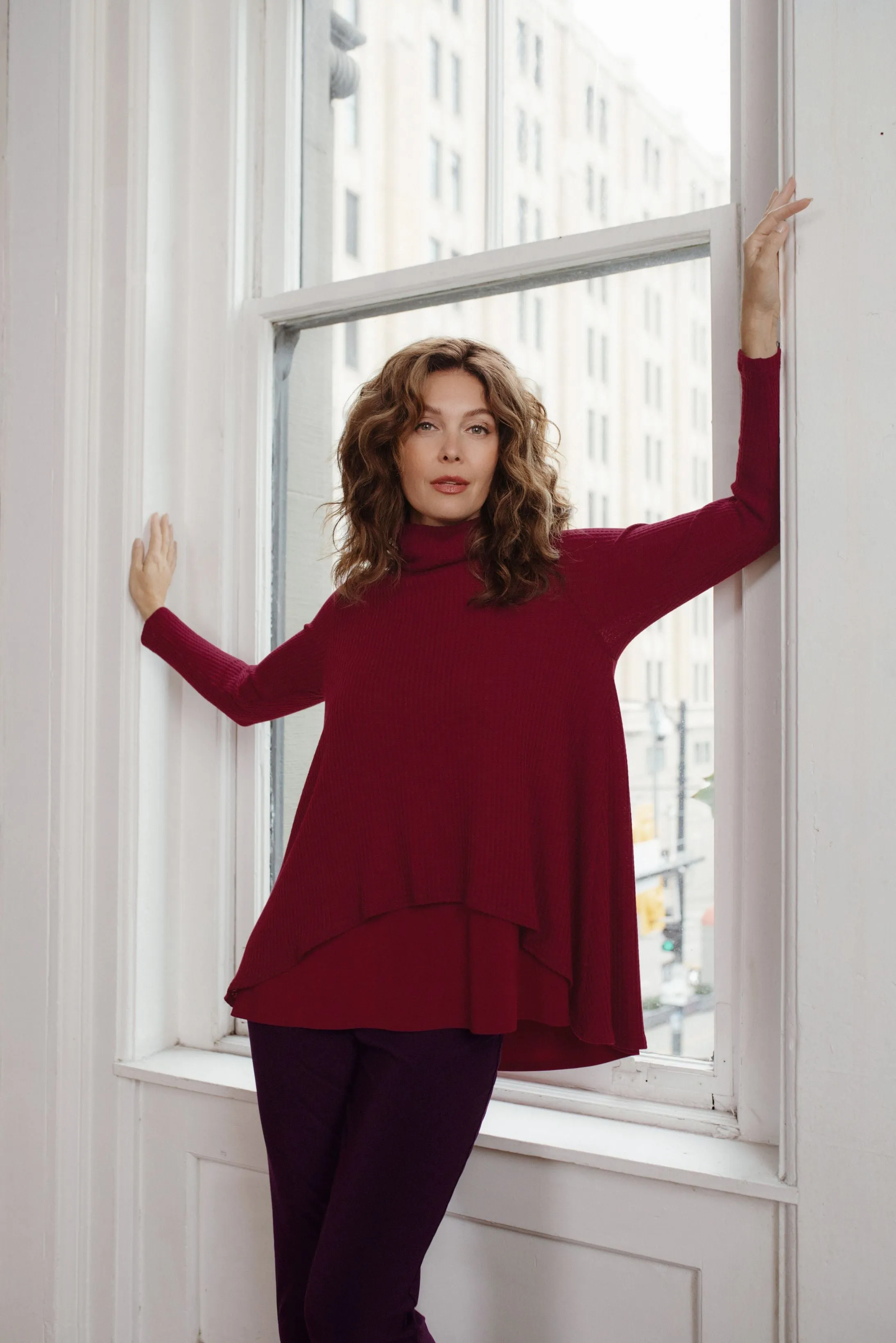 Split Back Waffle Sweater