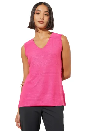 V-Neck Textured Soft Knit Tank Top, Carmine Rose