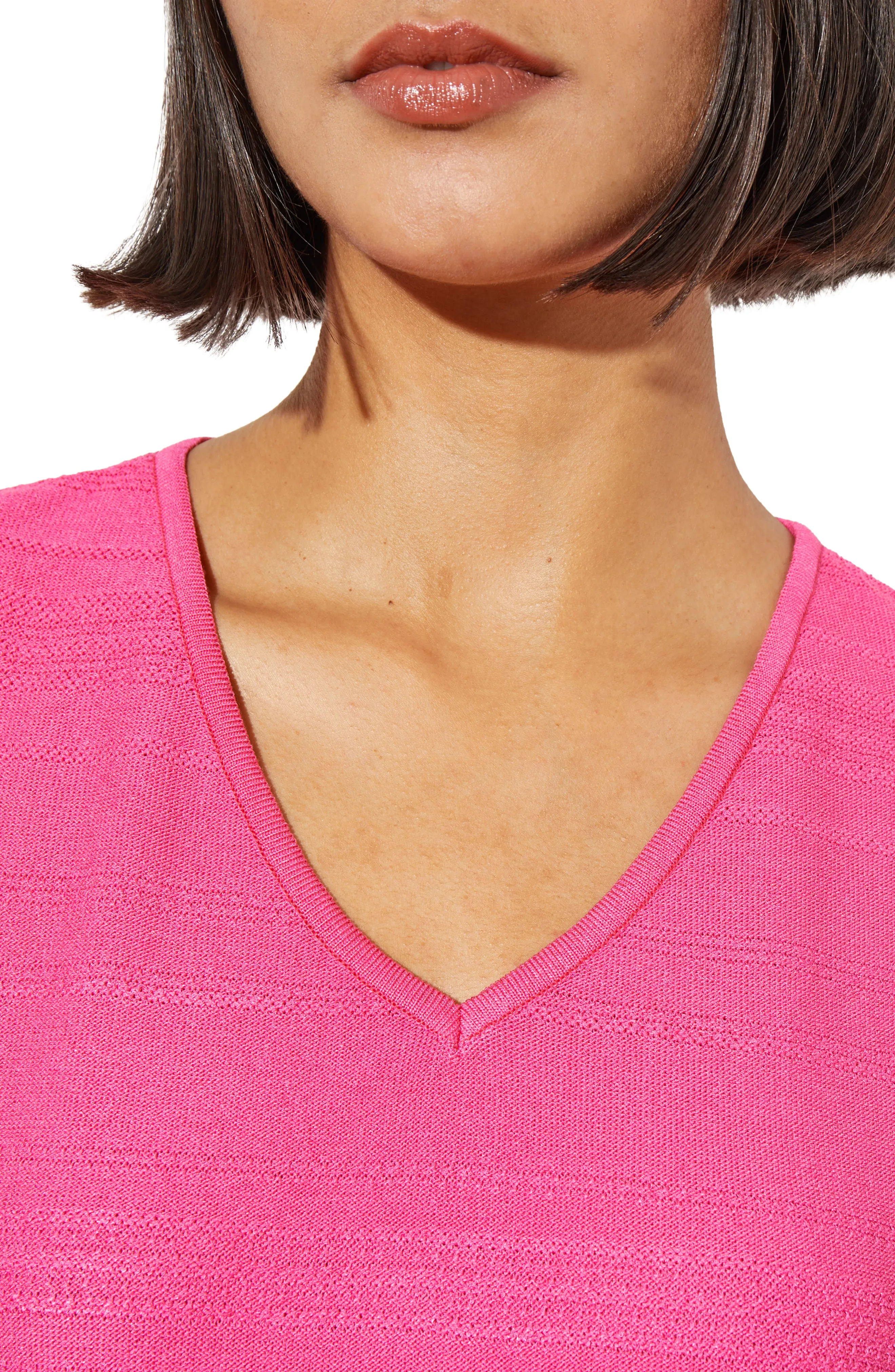 V-Neck Textured Soft Knit Tank Top, Carmine Rose