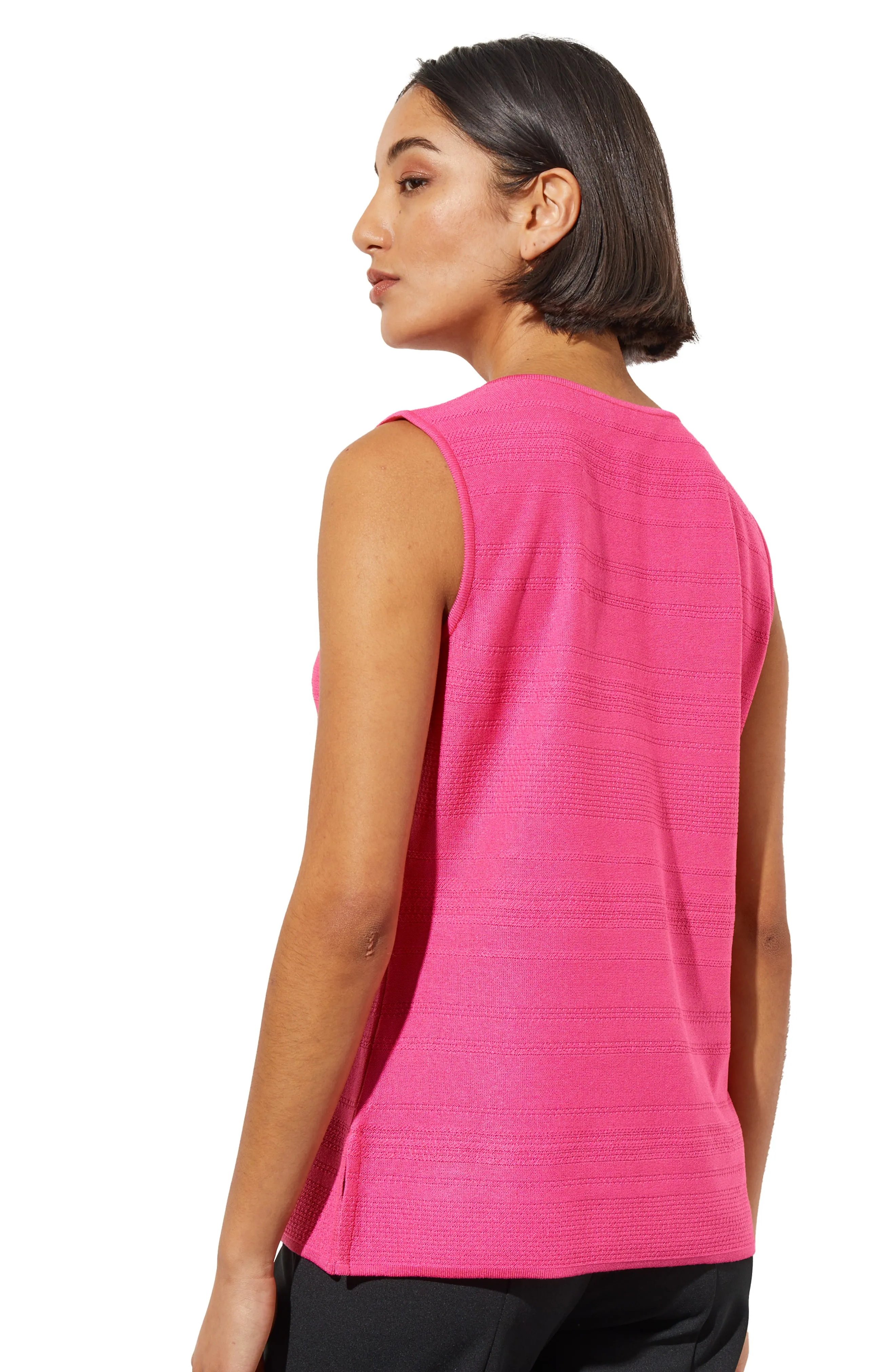 V-Neck Textured Soft Knit Tank Top, Carmine Rose