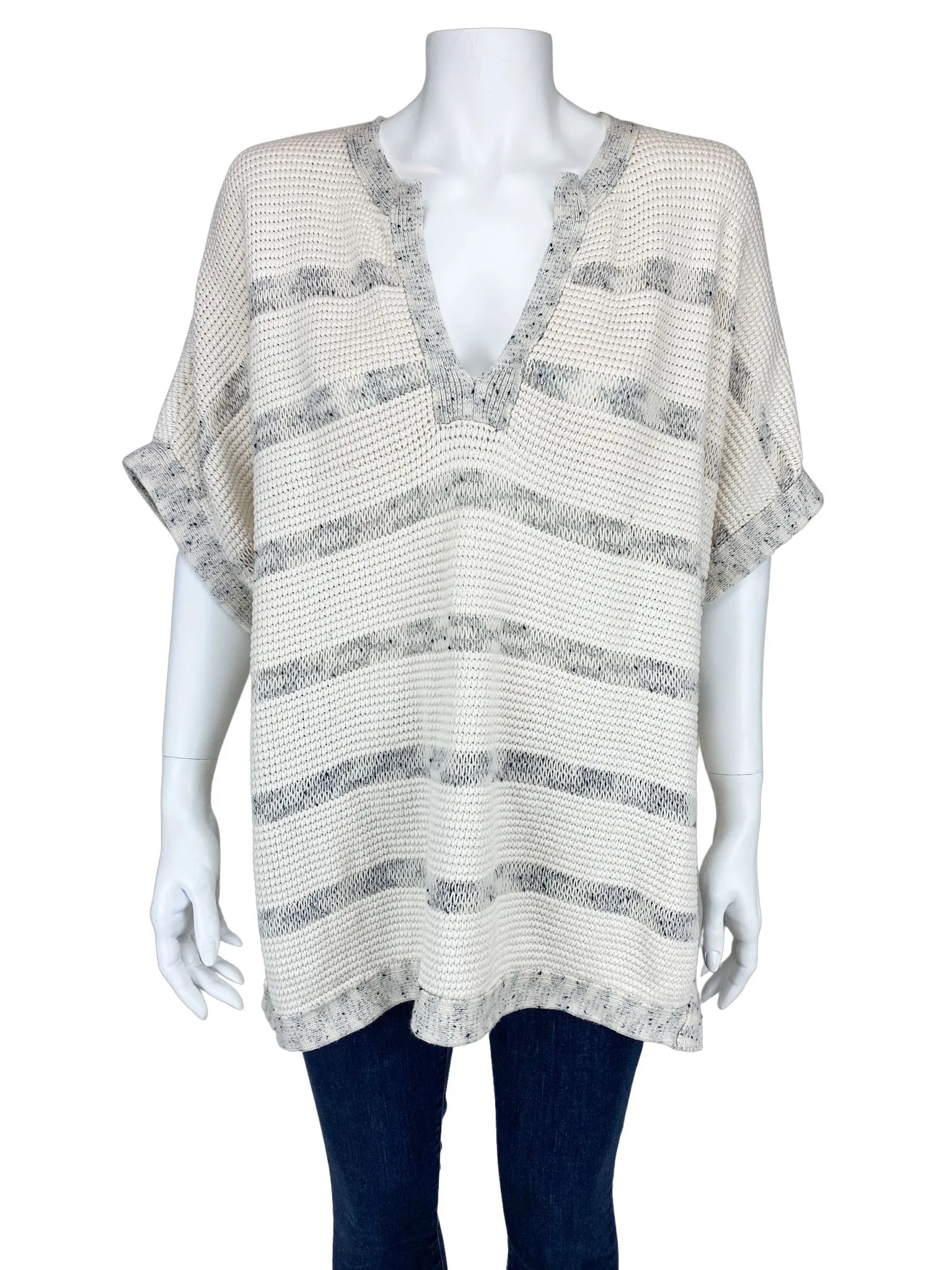 Vince, Women's Cotton Textured Sweater, Ivory/Grey, Size M/L
