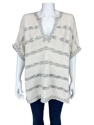 Vince, Women's Cotton Textured Sweater, Ivory/Grey, Size M/L