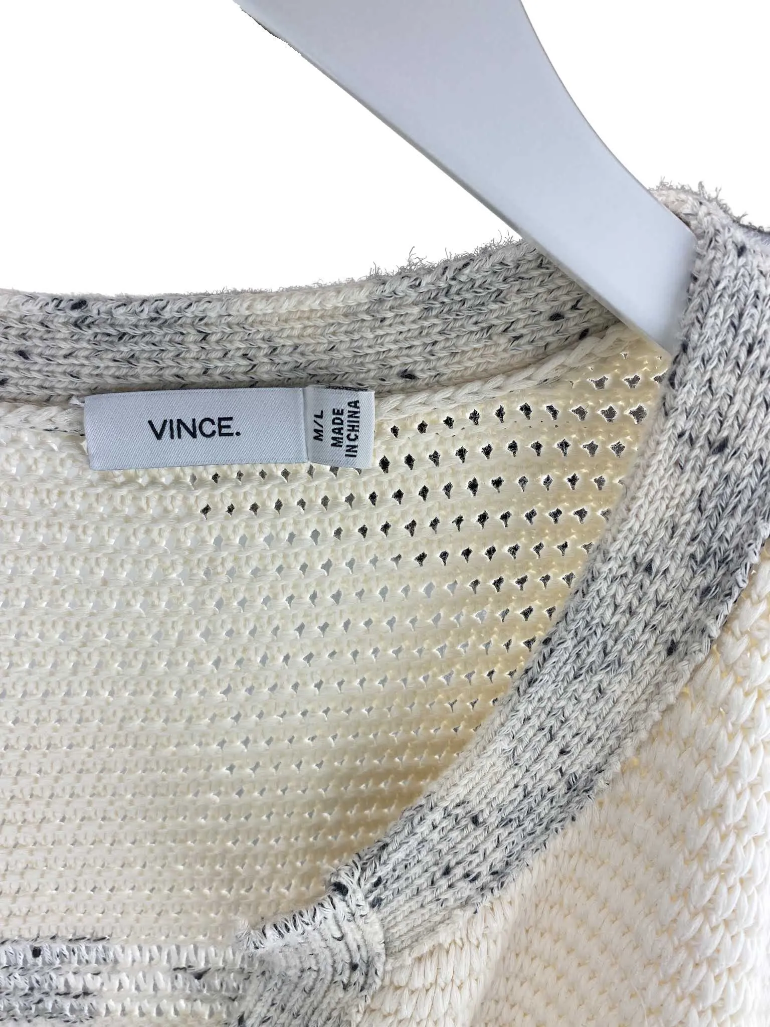 Vince, Women's Cotton Textured Sweater, Ivory/Grey, Size M/L