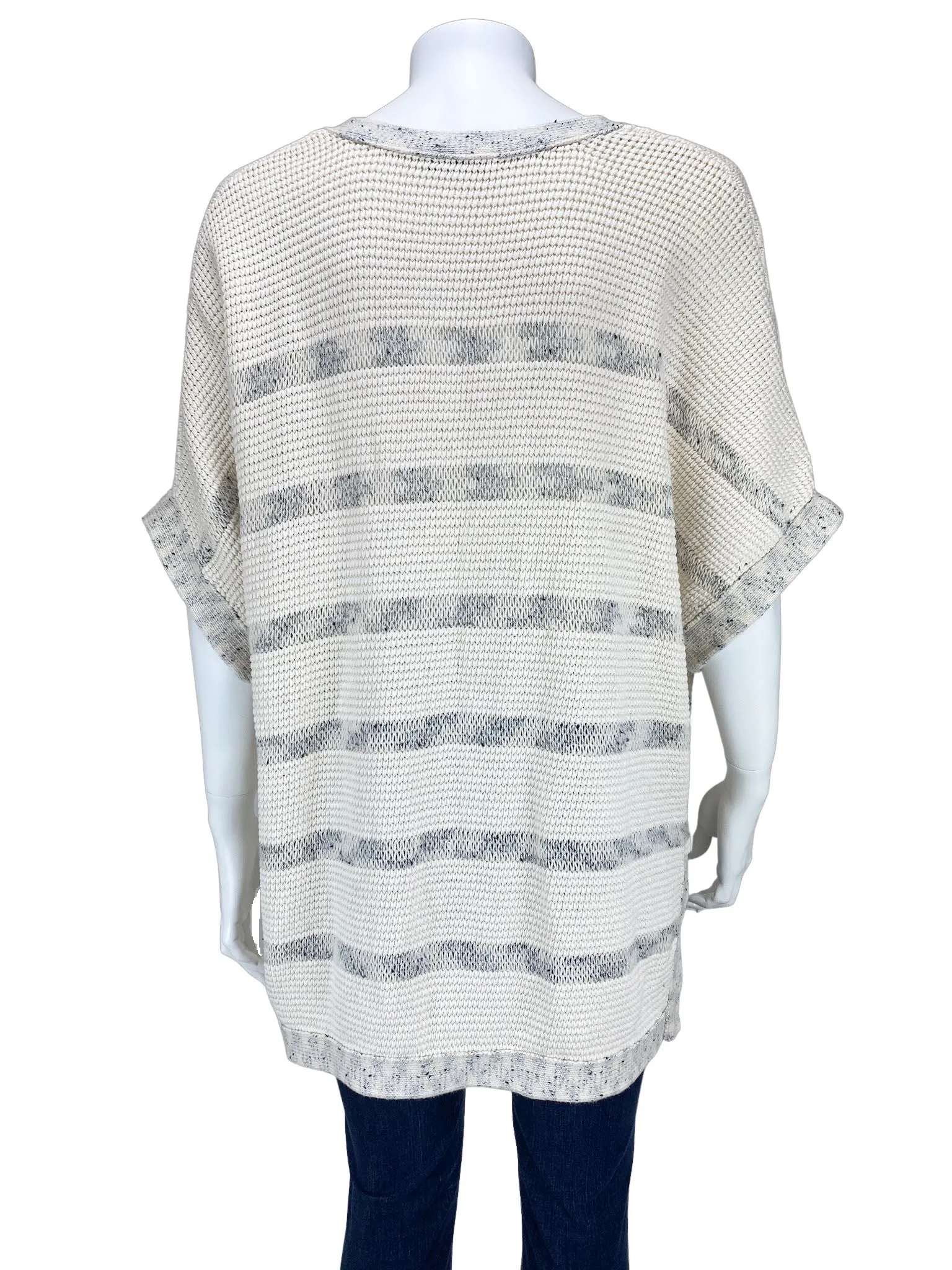 Vince, Women's Cotton Textured Sweater, Ivory/Grey, Size M/L