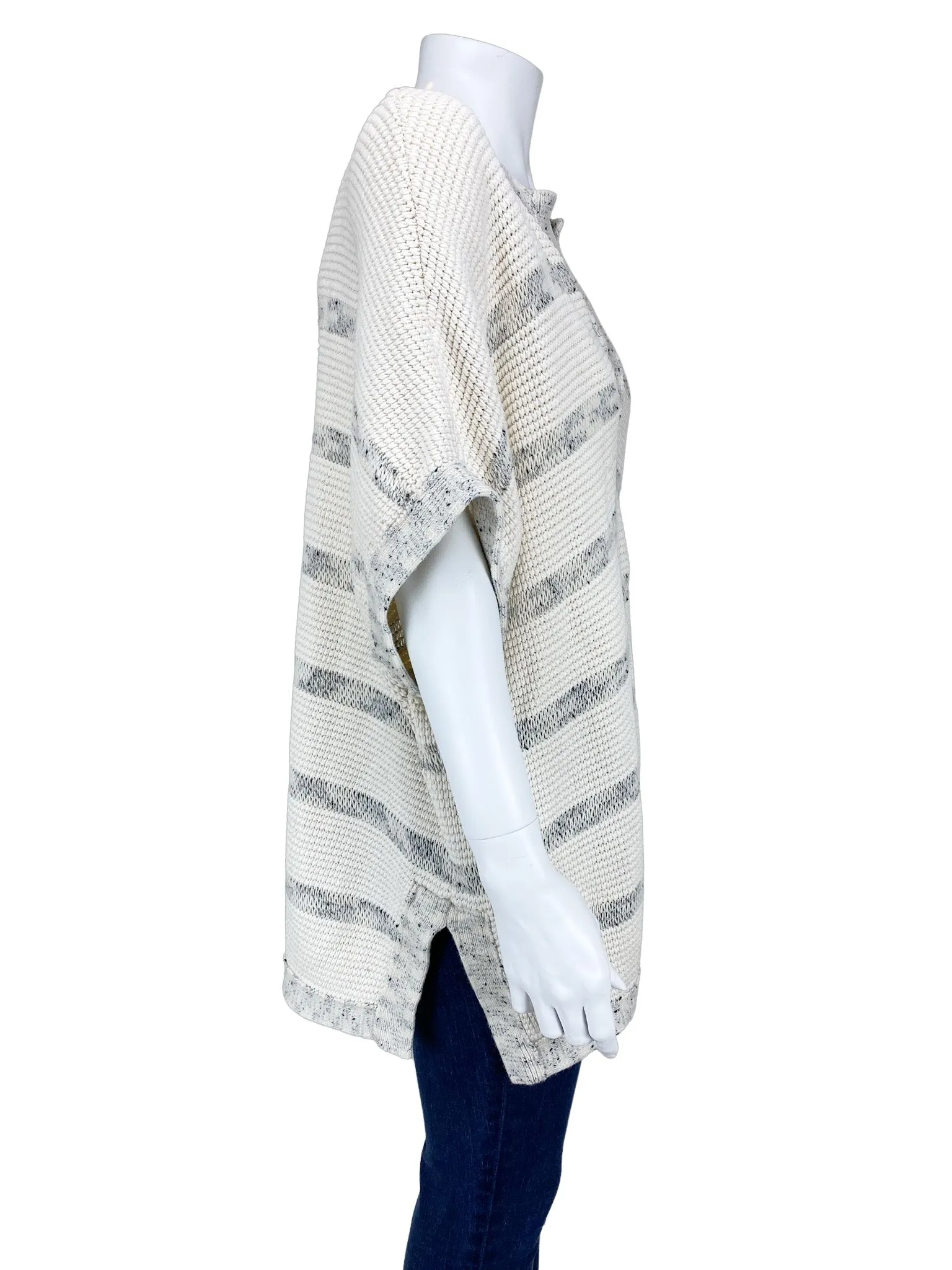 Vince, Women's Cotton Textured Sweater, Ivory/Grey, Size M/L