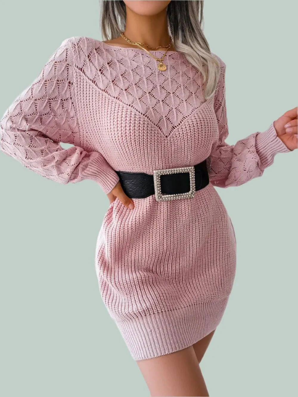 Warm Chic Long Sleeve  Style Casual Mini Sweater Dress  for Autumn/Winter