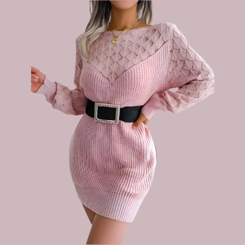 Warm Chic Long Sleeve  Style Casual Mini Sweater Dress  for Autumn/Winter