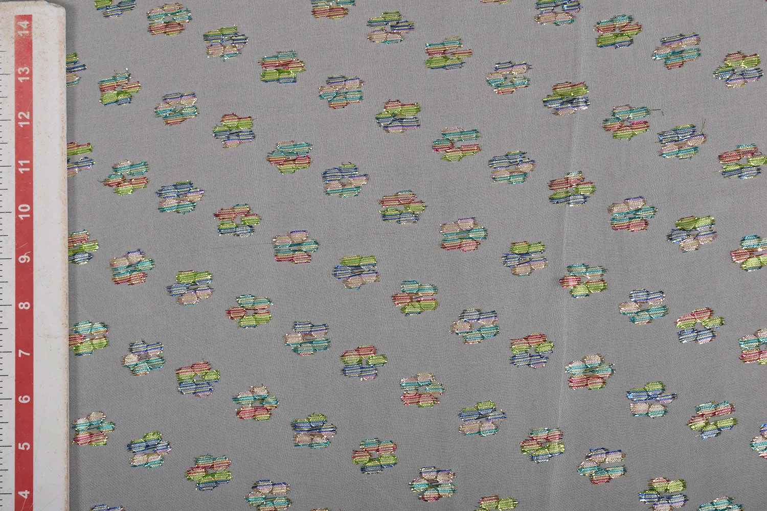 White Floral Viscose Georgette Lurex Jacquard Fabric