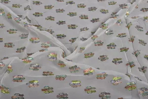 White Floral Viscose Georgette Lurex Jacquard Fabric