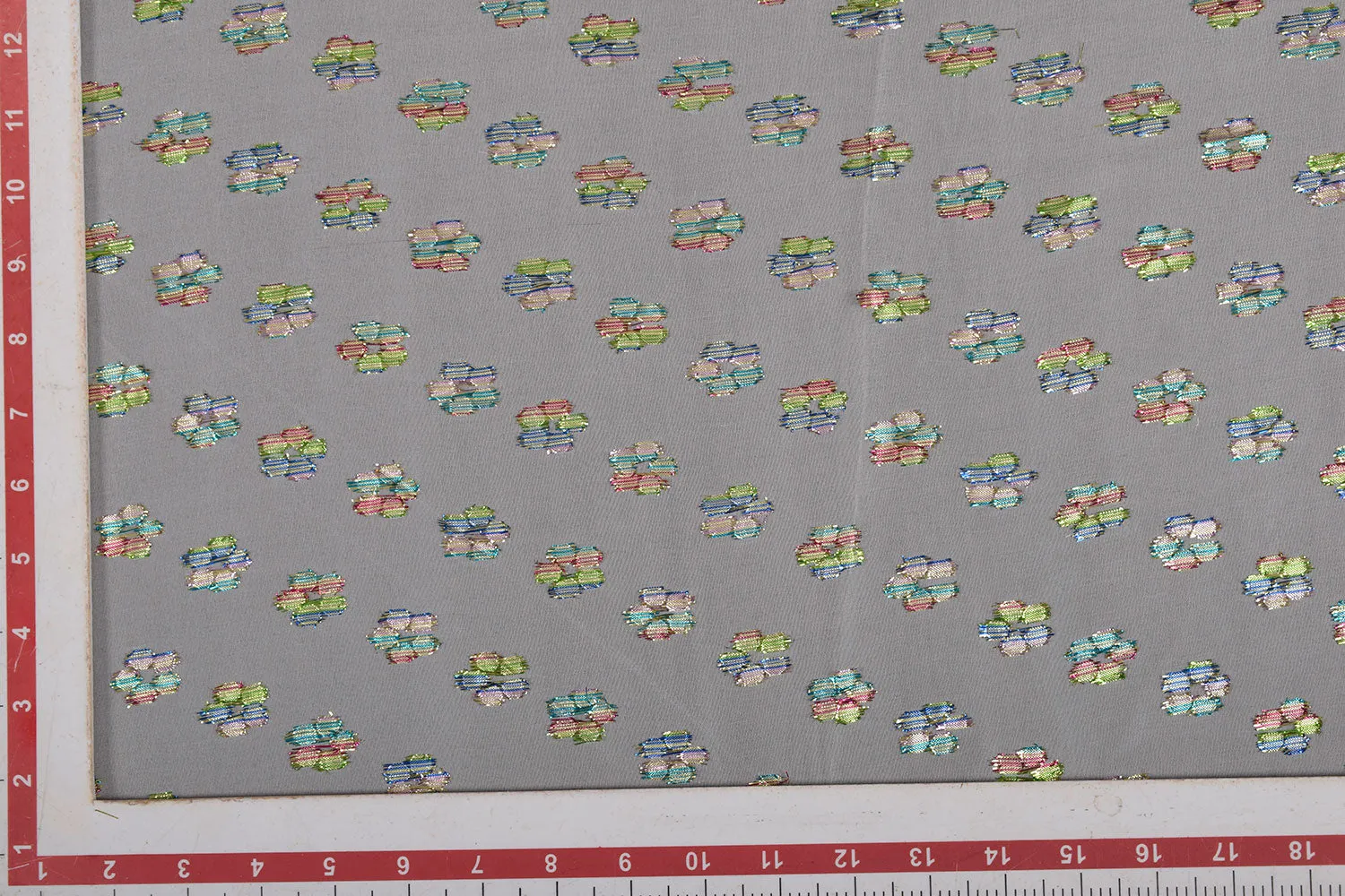White Floral Viscose Georgette Lurex Jacquard Fabric