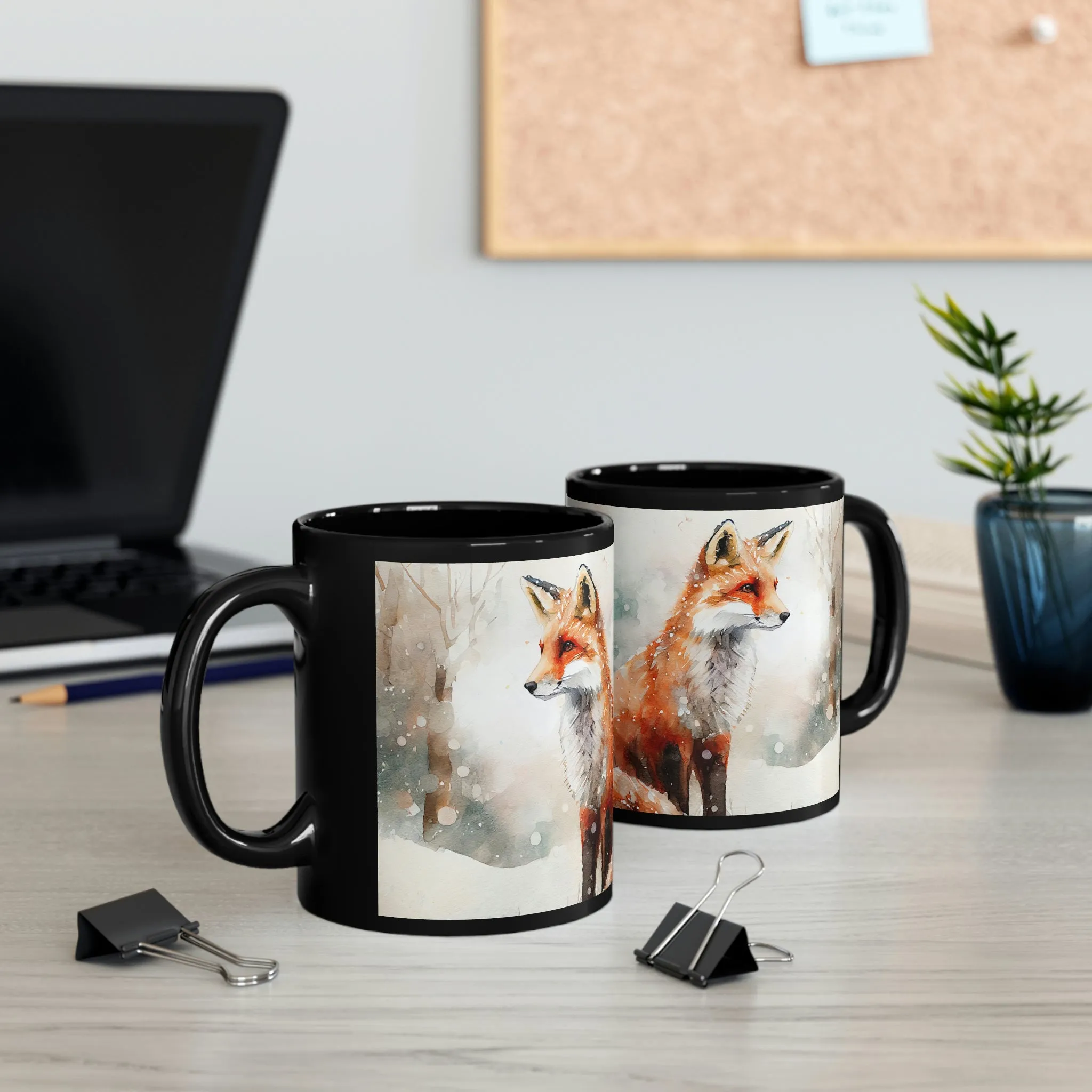 Winter Fox 01 - Black mug 11oz