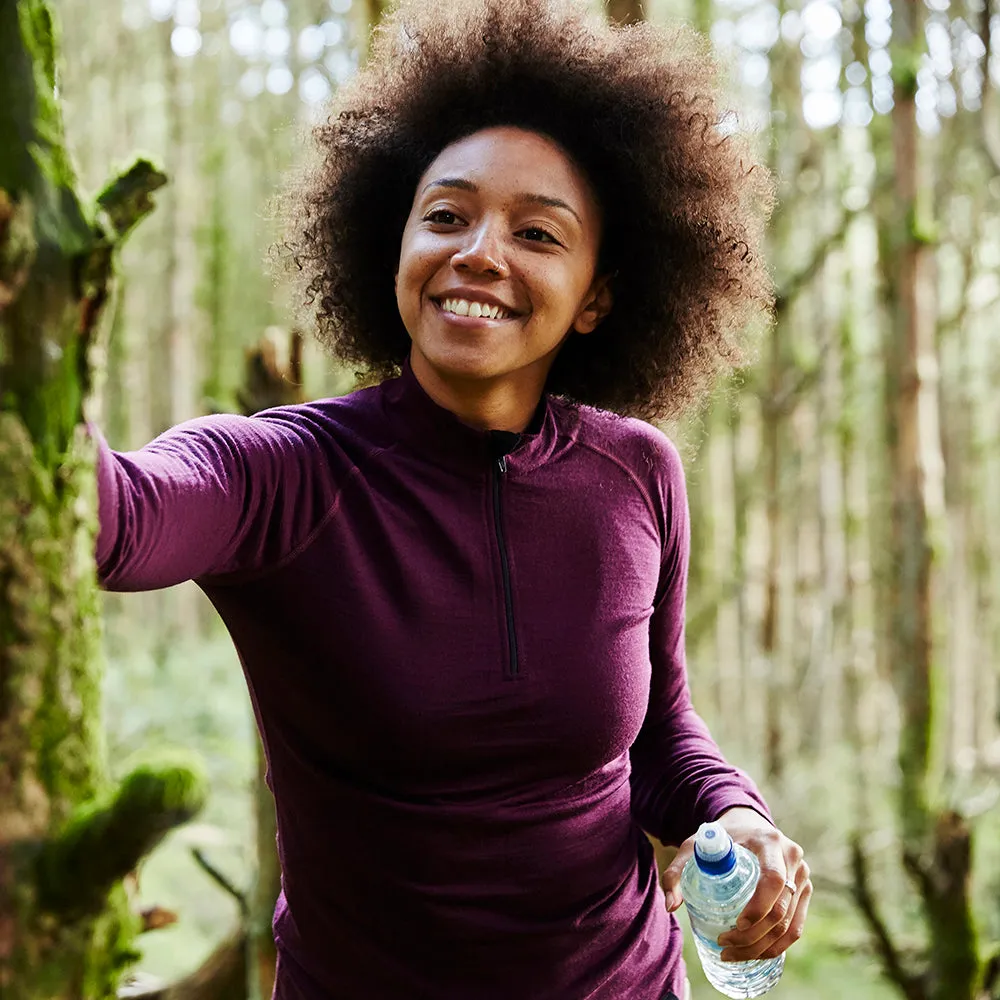 Womens Merino 200 Long Sleeve Zip Neck (Wine)