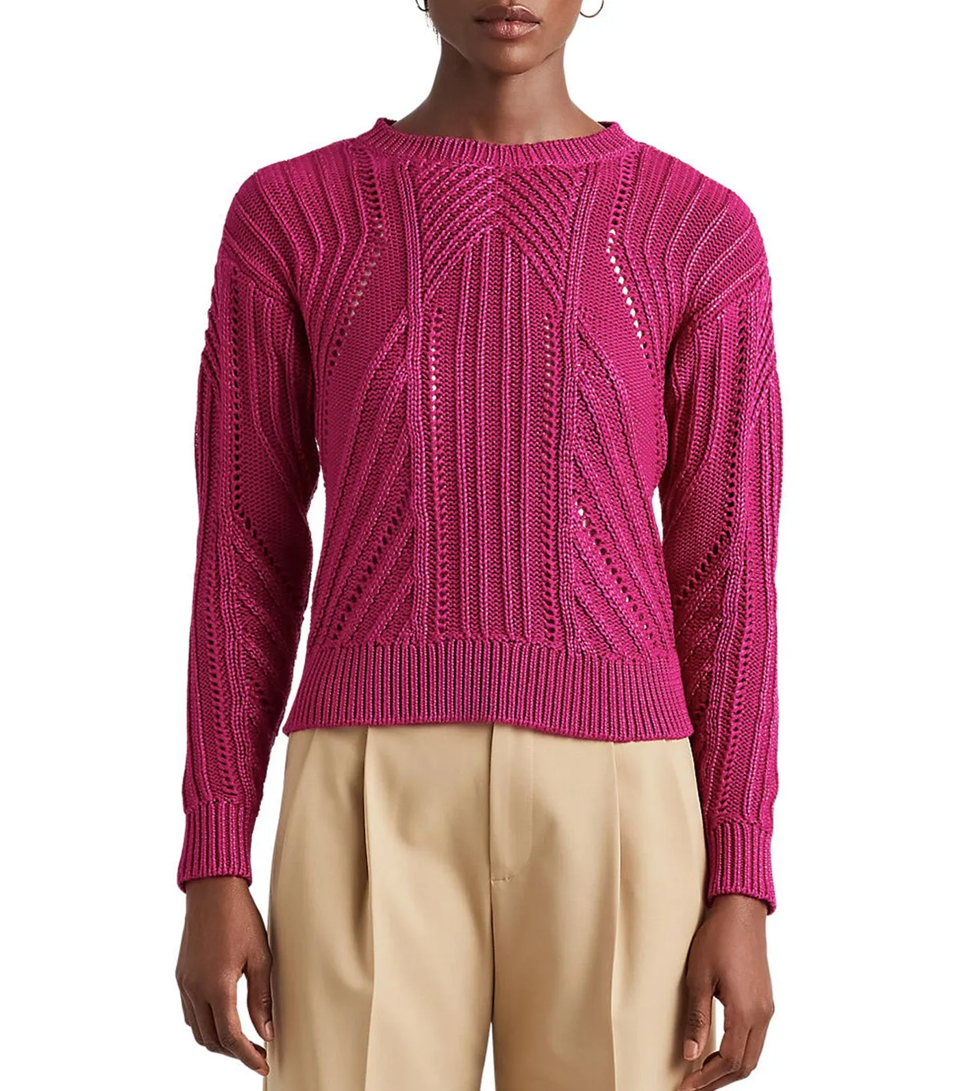 Women's Pointelle-Knit Cotton-Blend Sweater Fuschia Berry