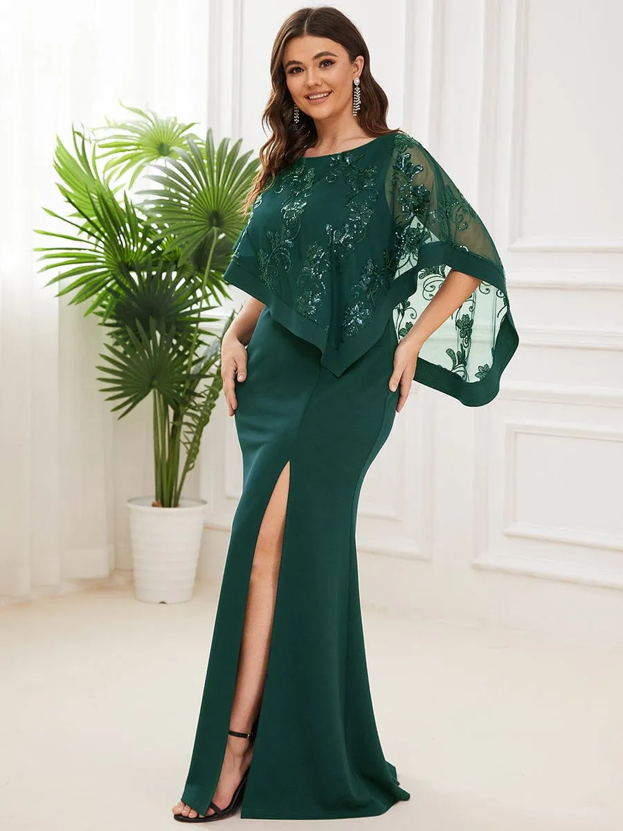 Zola | Plus Size Lace Sequin Shirt Floor-Length Mother Dress