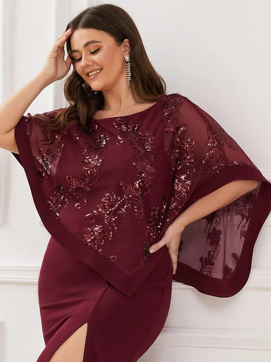 Zola | Plus Size Lace Sequin Shirt Floor-Length Mother Dress