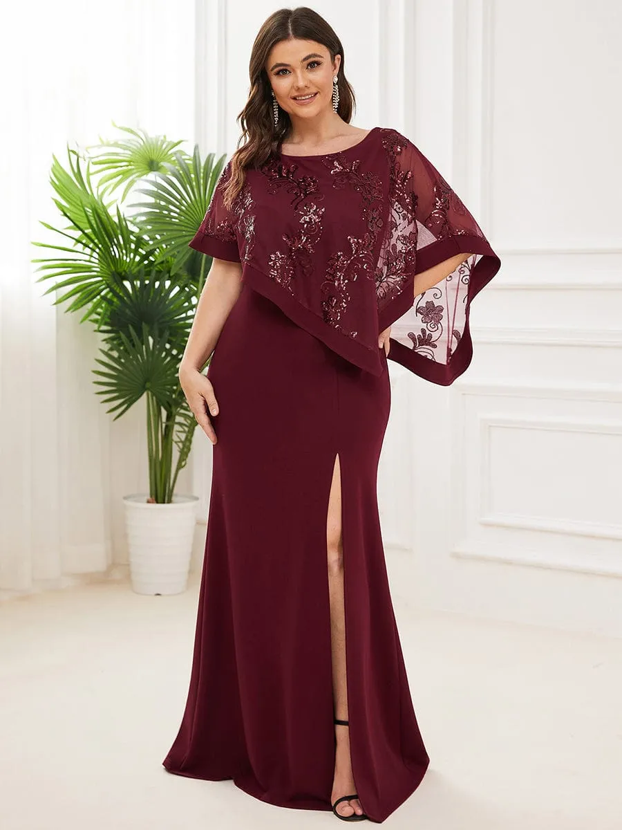 Zola | Plus Size Lace Sequin Shirt Floor-Length Mother Dress