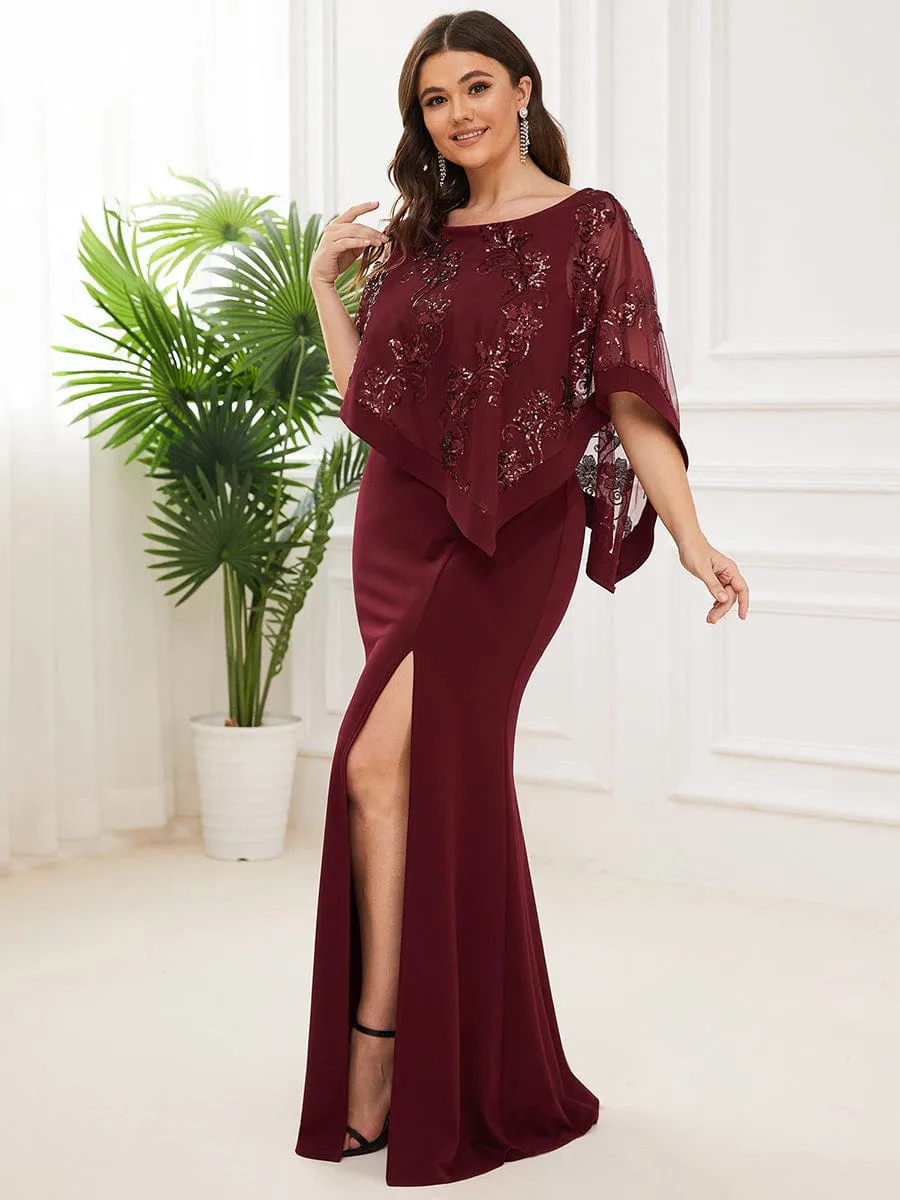 Zola | Plus Size Lace Sequin Shirt Floor-Length Mother Dress