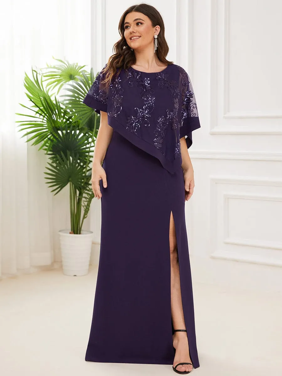 Zola | Plus Size Lace Sequin Shirt Floor-Length Mother Dress