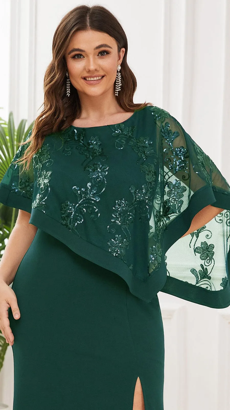 Zola | Plus Size Lace Sequin Shirt Floor-Length Mother Dress