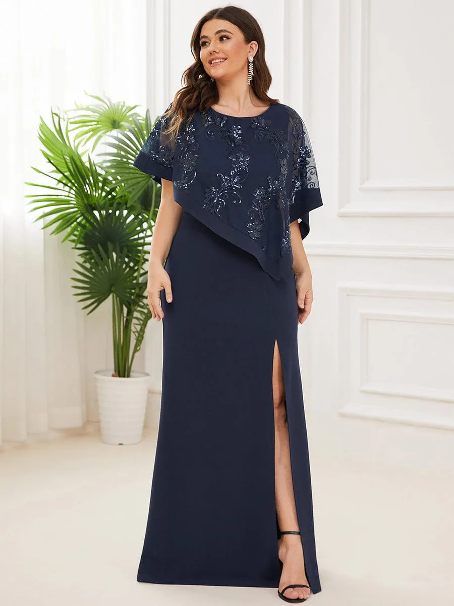 Zola | Plus Size Lace Sequin Shirt Floor-Length Mother Dress